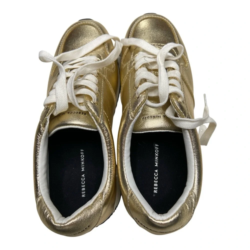 Rebecca Minkoff Metallic Gold Leather Lace Up Sneakers Size 6